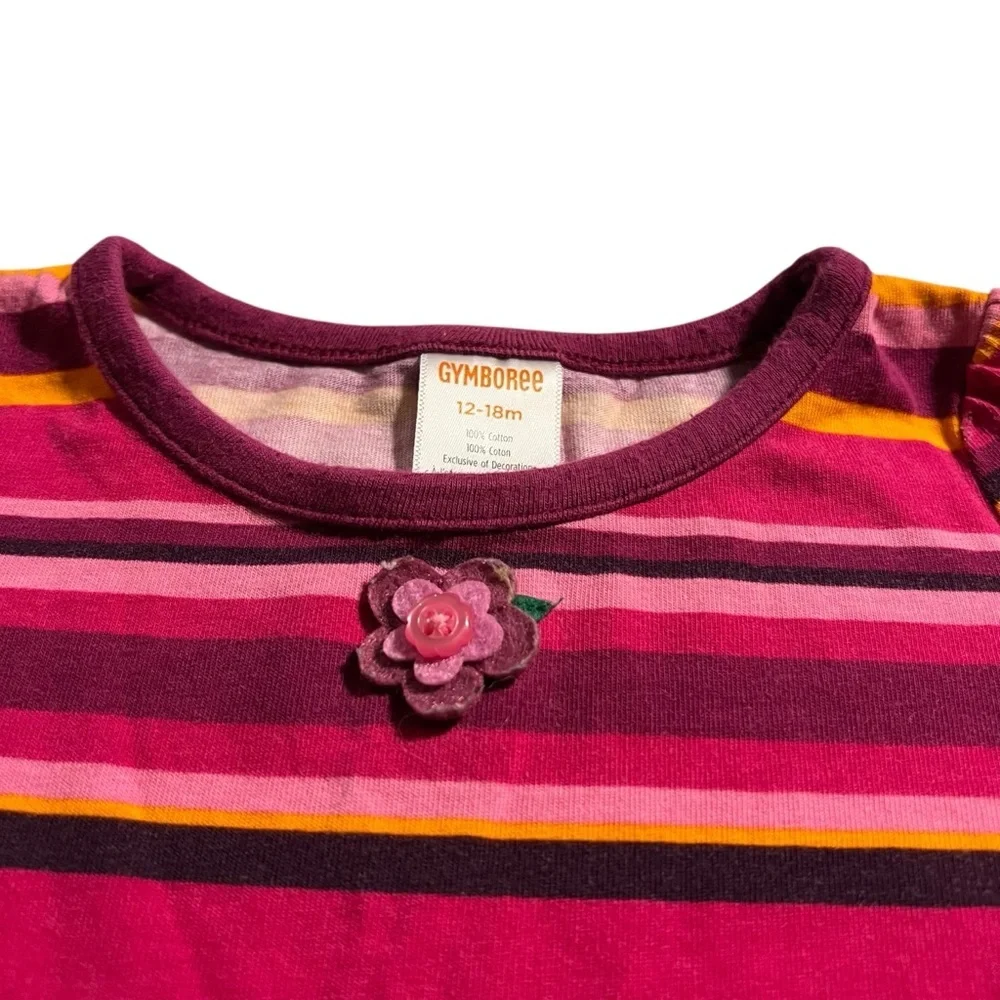 Gymboree Multicolored striped long sleeve shirt with flower detail 12-18 months